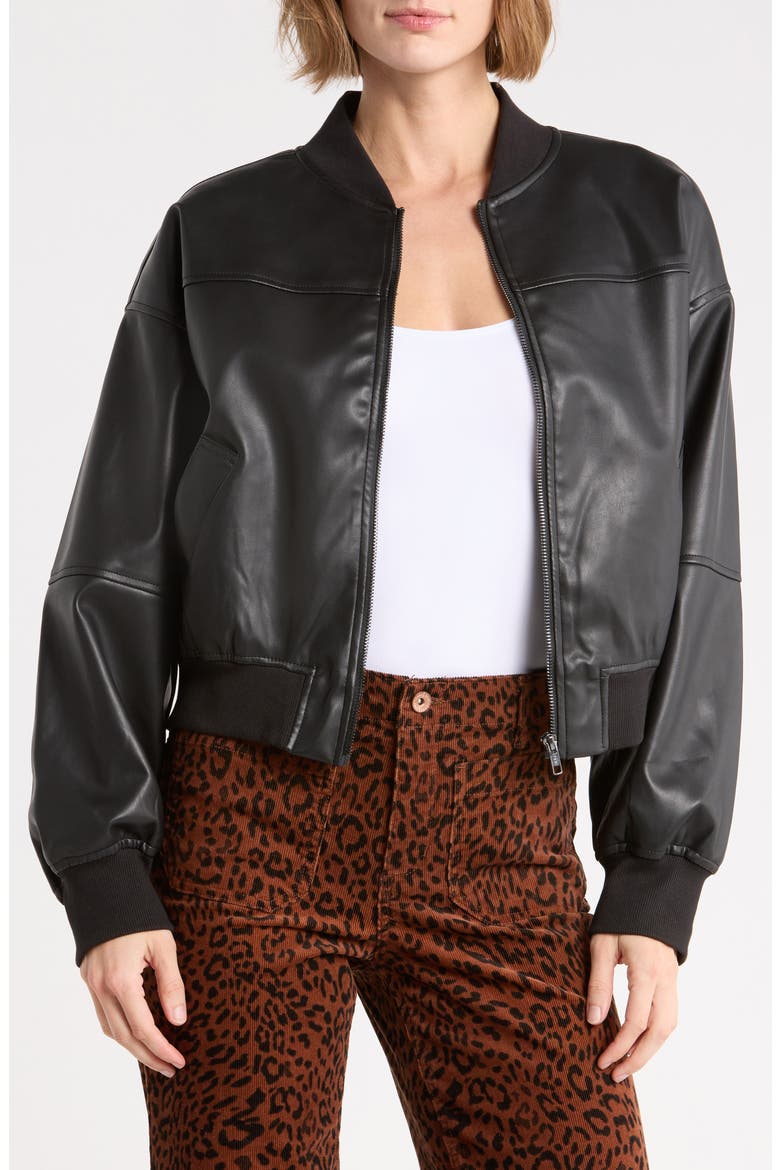 Nomad Faux Leather Bomber, Main, color, BLACK
