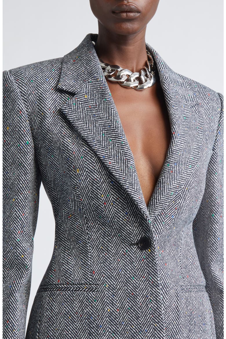 Single Breasted Herringbone Blazer, Alternate, color, BLACK/ WHITE