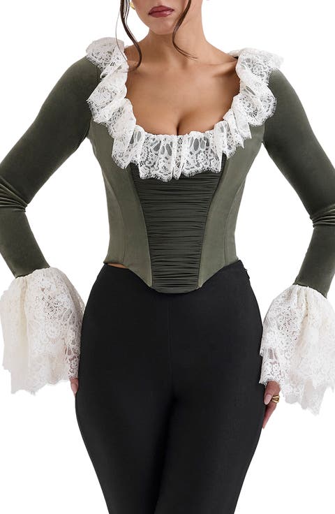 Jacinda Ruffle Velvet Corset Top