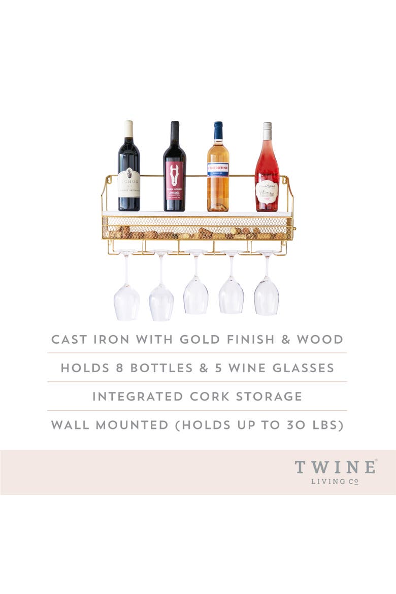 Wall Mounted Wine Rack & Cork Storage in Gold, Alternate, color, Gold