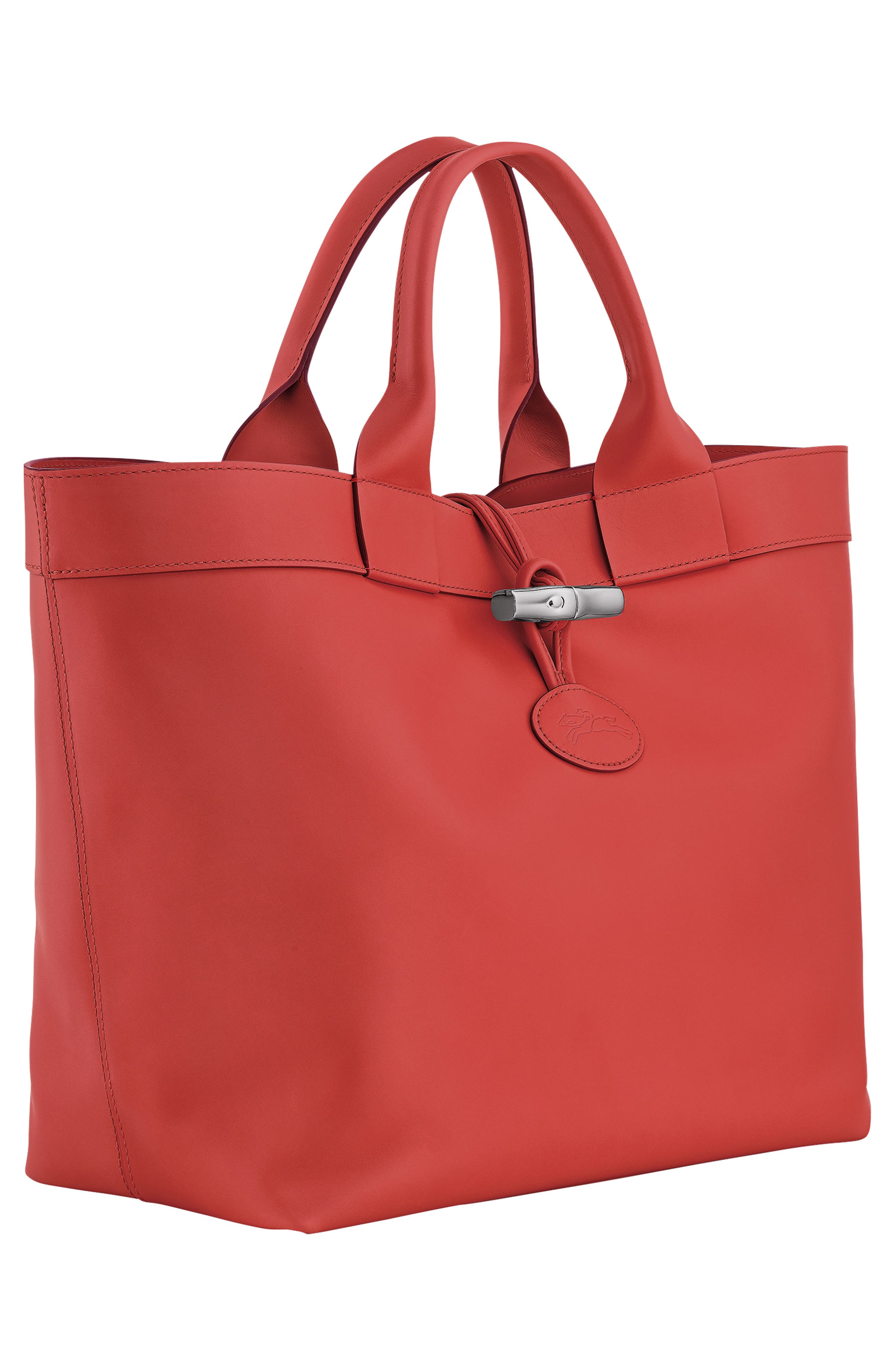 Longchamp Large Le Roseau Souple Leather Tote, Alternate, color, Red