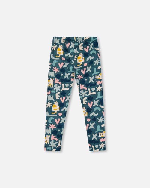 Deux Par Deux Stretch Jersey Leggings Cat In Multi