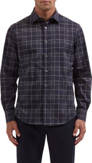 Bugatchi Julian Shaped Fit Plaid Stretch Button-Up Shirt