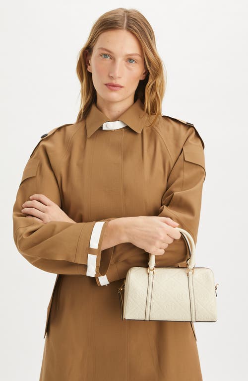 Tory Burch Mini T Monogram Leather Barrel Bag In Light Cream