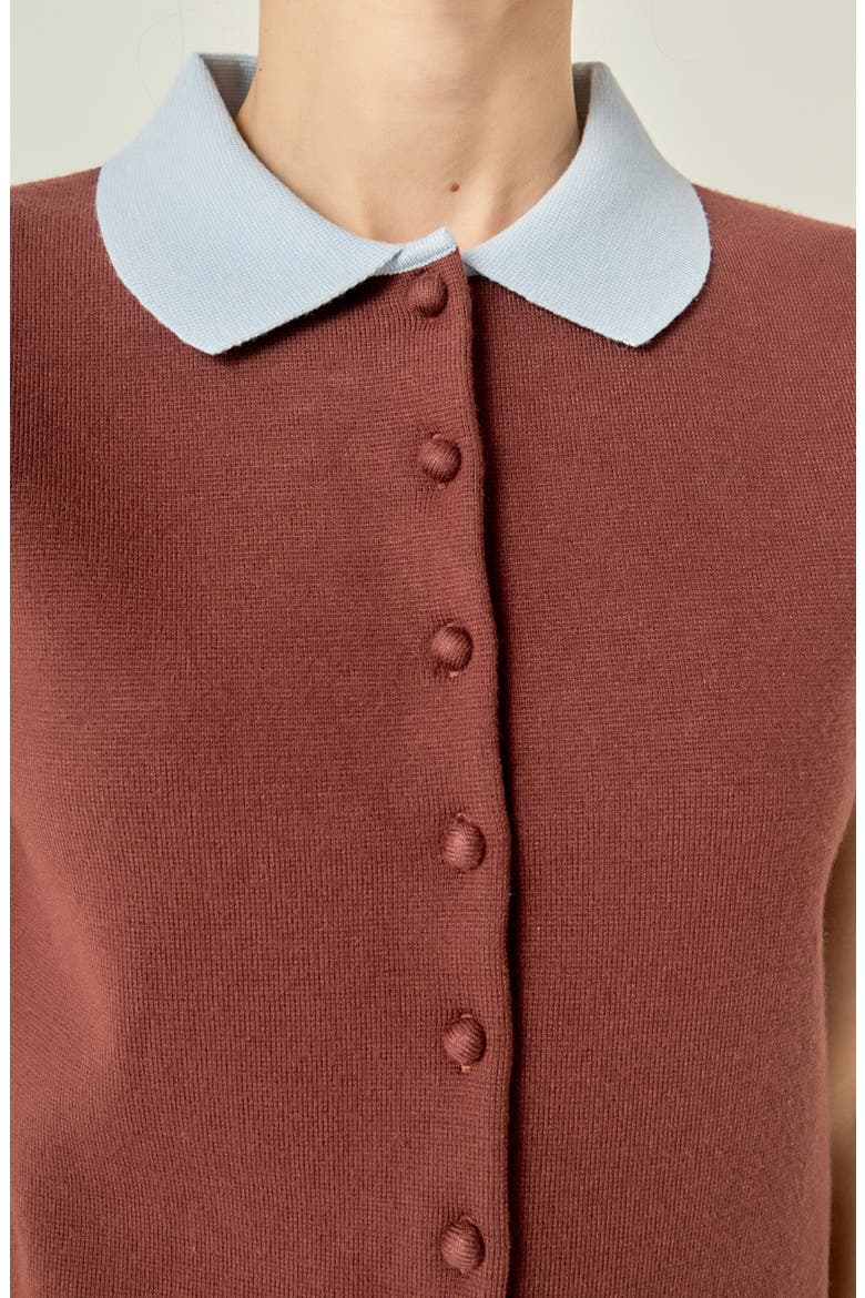 Contrast Collar Knit Cardigan, Alternate, color, BROWN/ BLUE