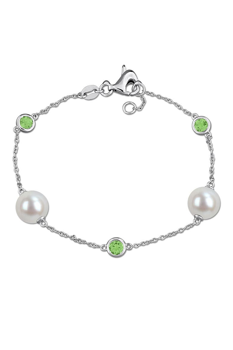 8.5-9mm Cultured Freshwater Pearl & Stone Station Bracelet, Main, color, GREEN