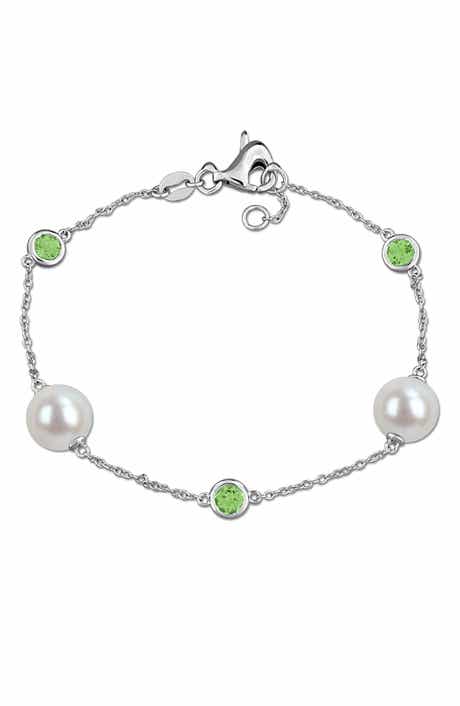 DELMAR 8.5-9mm Cultured Freshwater Pearl & Stone Station Bracelet