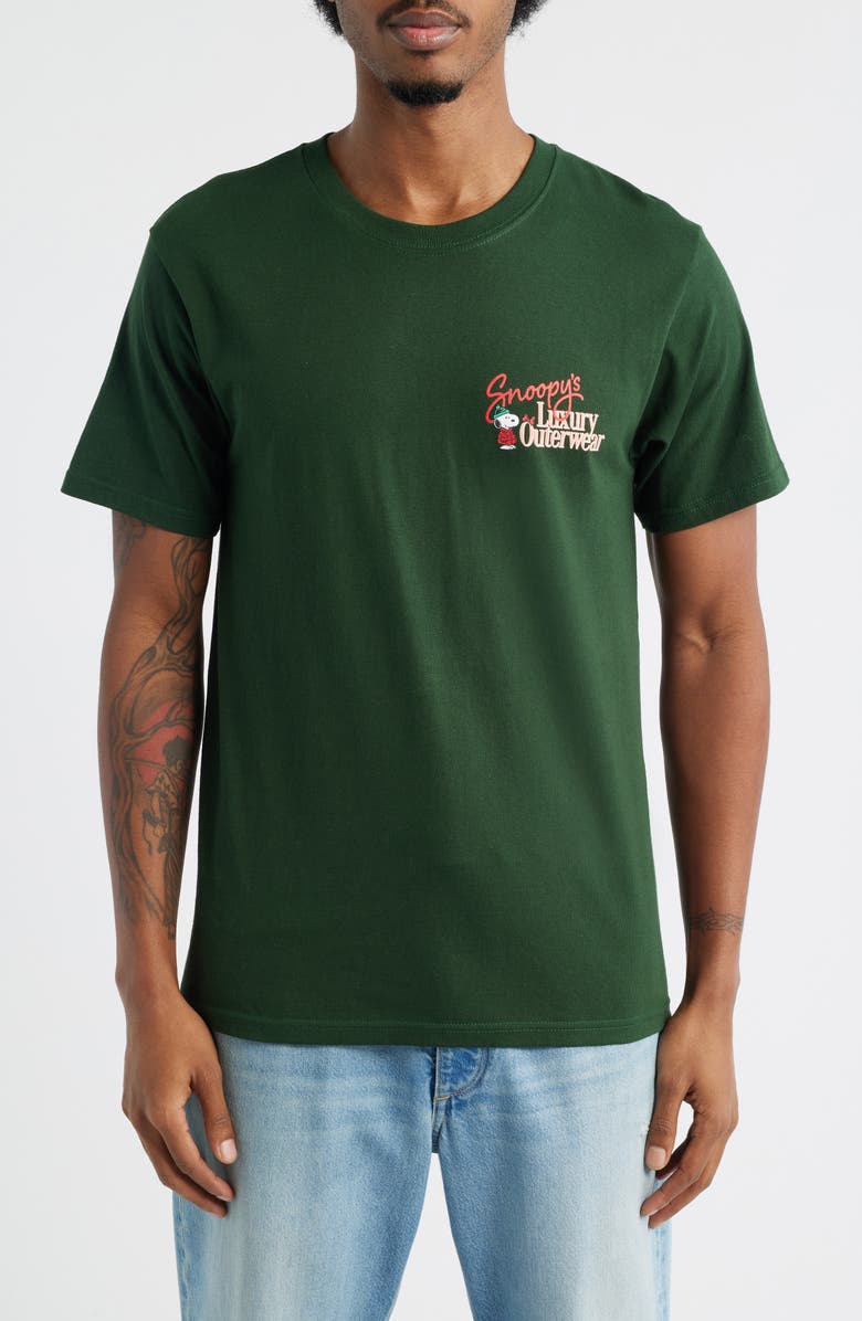 The Forecast Agency Peanuts<sup>®</sup> Luxury Outerwear Graphic T-Shirt, Main, color, Forest
