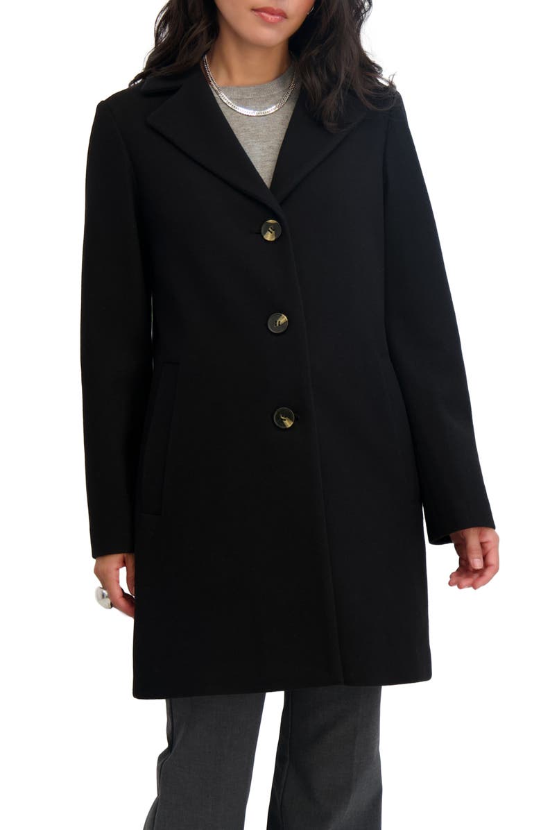 Tahari Lina Single Breasted Coat, Main, color, Black
