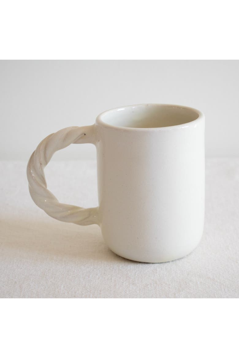 Handcrafted Twisted Handle Ceramic Mug, Main, color, White