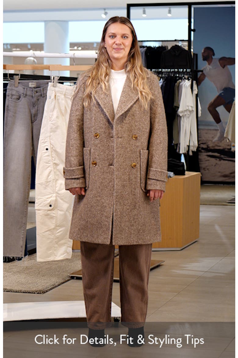 Double Breasted Wool Blend Herringbone Coat video