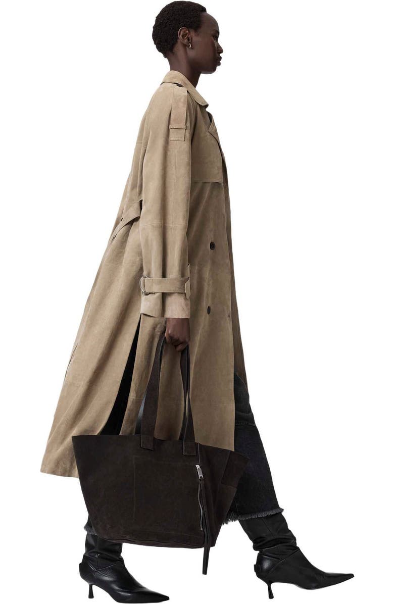 AllSaints Alba Suede East/West Tote, Alternate, color, Bitter Brown