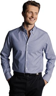 Charles Tyrwhitt Stripe Non-Iron Button-Down Oxford Slim Fit Shirt Single Cuff