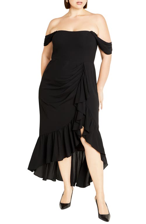 City Chic Rosabella Off the Shoulder Maxi Dress in Black 