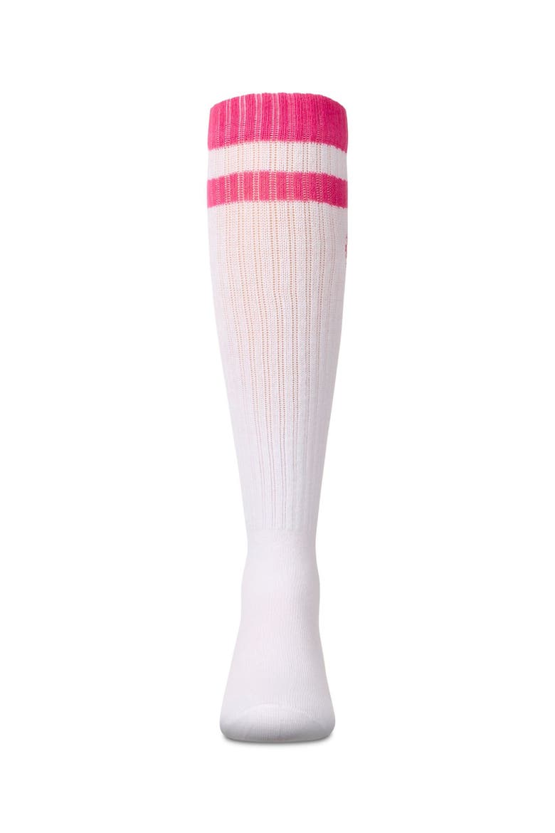 Ribbed Varsity Stripe Checkered Heart Rich Knee Sock, Alternate, color, Pink