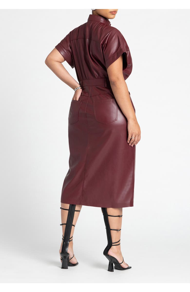 ELOQUII Faux Leather Midi Dress, Alternate, color, Tawny Port
