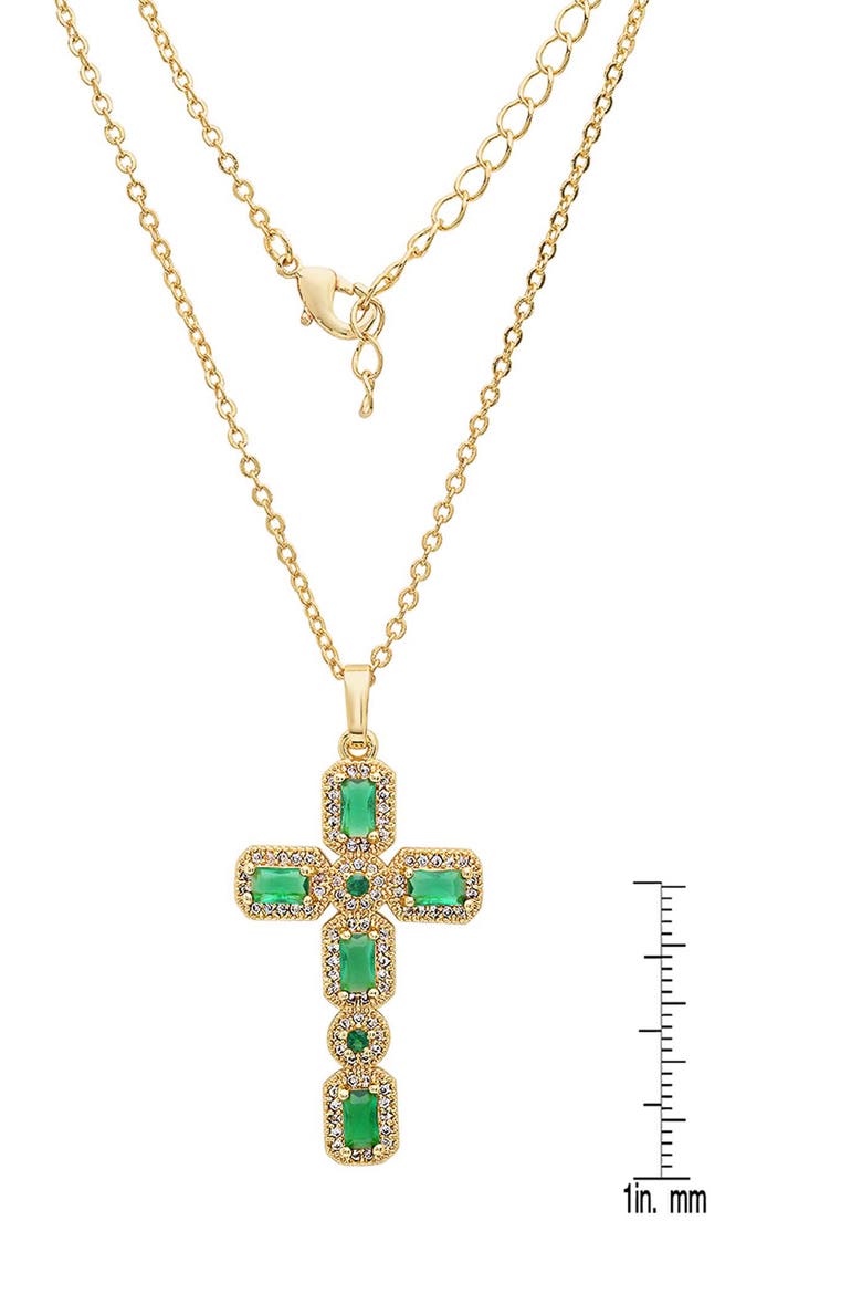 18k Gold Plated Stone Cross Pendant Necklace, Alternate, color, GOLD/ GREEN