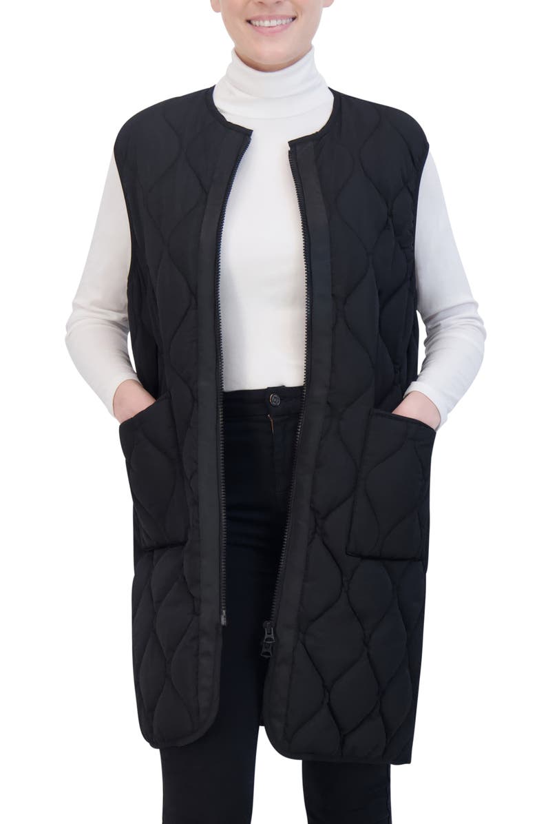 Hudson Jeans Water Repellent Onion Quilted Long Vest, Alternate, color, Black