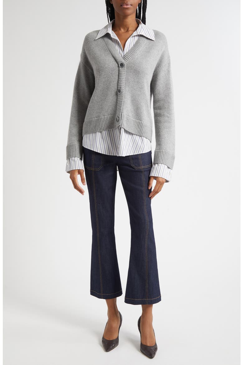 Megan Mixed Media Pullover Sweater, Alternate, color, HEATHER GREY/ BLUE STRIPE
