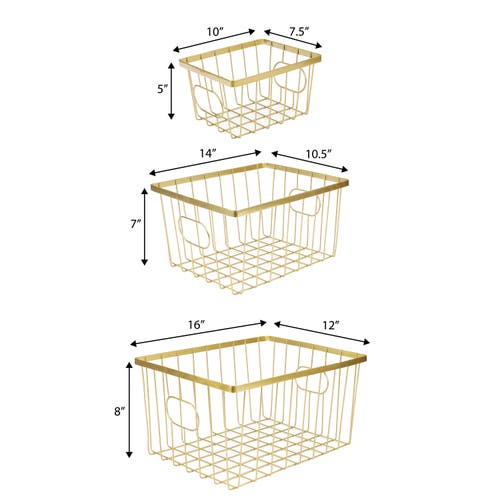 Happimess Camden Vintage Industrial Handmade Wire Metal Nesting Storage Baskets In Gold