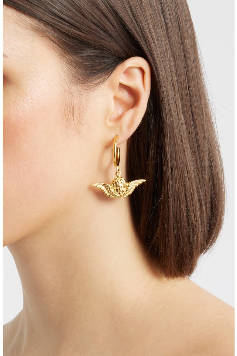 Angel Hoop Earrings, Alternate, color, GOLD