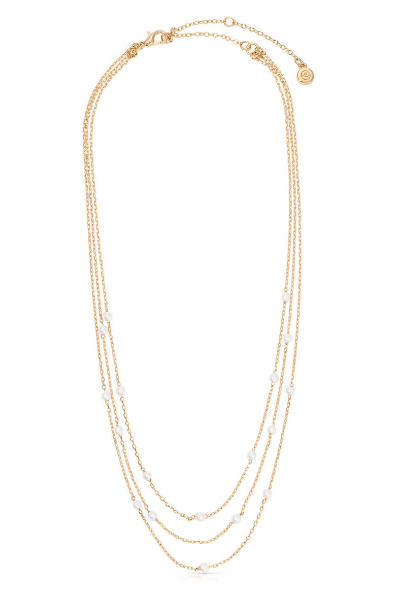 Layered Imitation Pearl Station Necklace, Main, color, GOLD