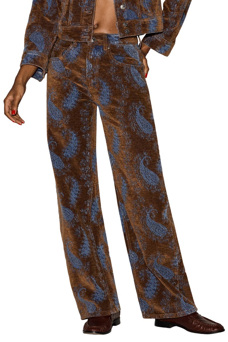 Sydnee Paisley Jacquard High Waist Barrel Leg Jeans, Main, color, TEAL PAISLEY