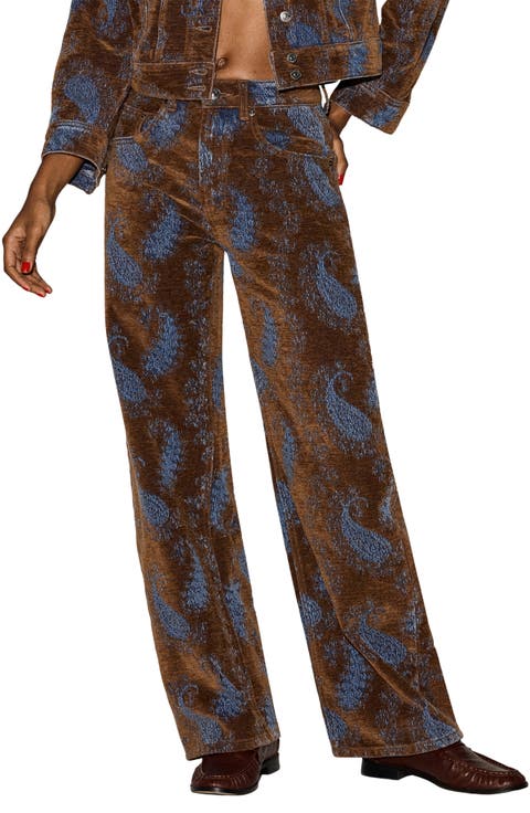 Sydnee Paisley Jacquard High Waist Barrel Leg Jeans