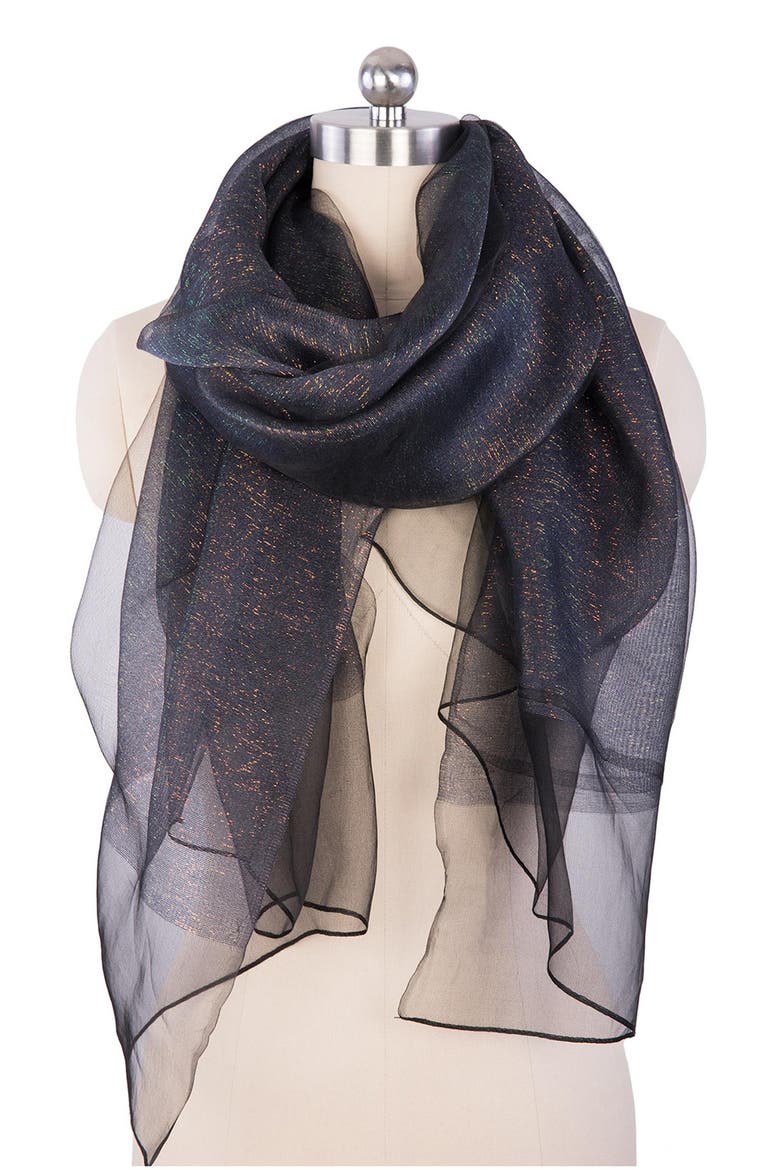 Sparkle Sheer Silk Wrap, Alternate, color, NAVY