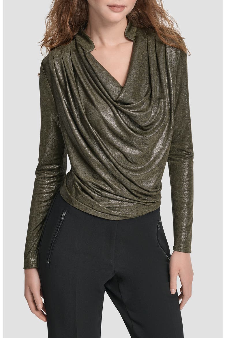 Heather Foil Drape Top, Main, color, DARK OLIVE