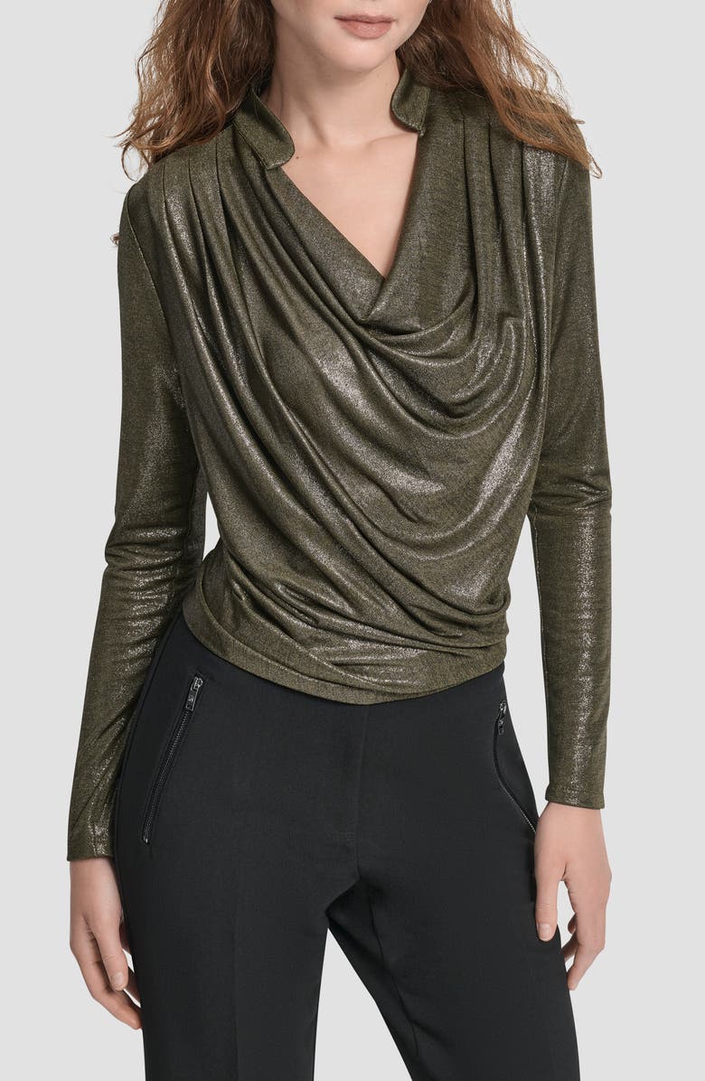 DKNY Heather Foil Drape Top, Main, color, Dark Olive