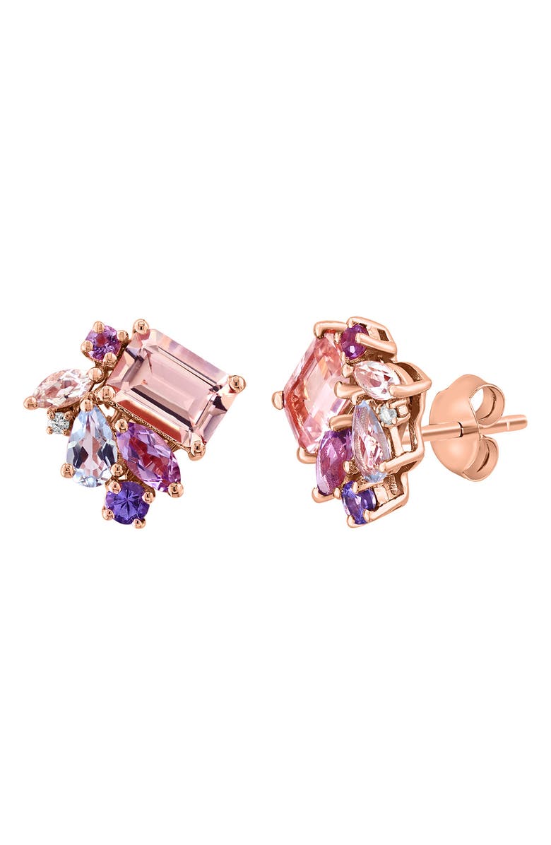 EFFY 14K Rose Gold Multi Amethyst Aquamarine Morganite Tanzanite & Diamond Stud Earrings, Alternate, color, Rose Gold Multi