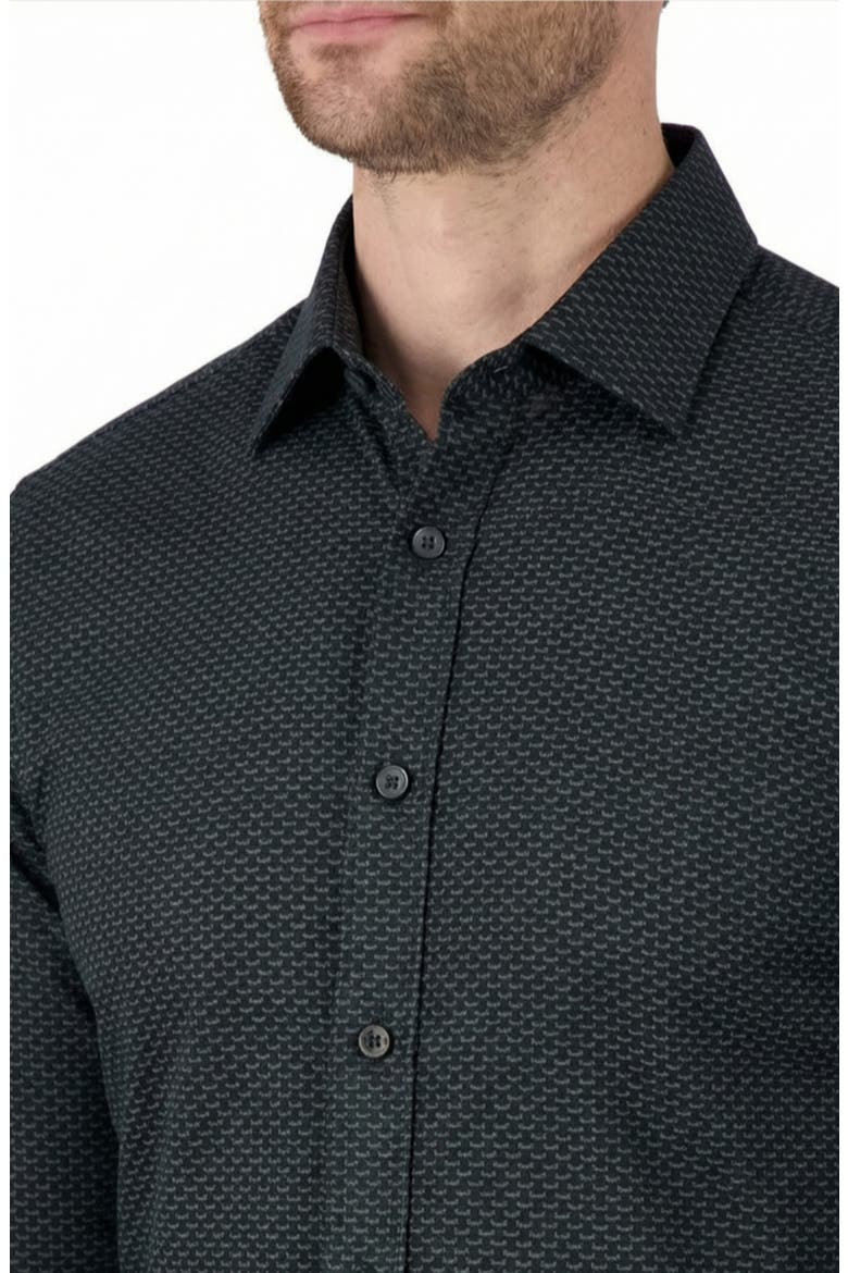 Regular Fit Geometric Print 4-Way-Stretch Button-Up Shirt, Alternate, color, BLACK