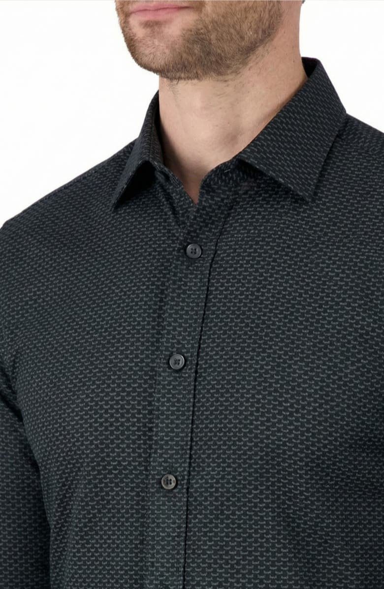 Report Collection Regular Fit Geometric Print 4-Way-Stretch Button-Up Shirt, Alternate, color, Black