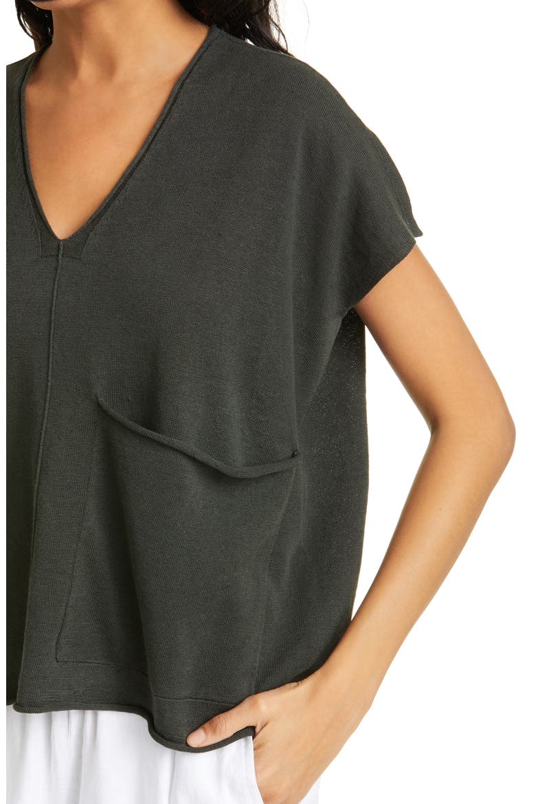 Short Sleeve Organic Linen & Cotton Boxy Sweater, Alternate, color, SEAWEED