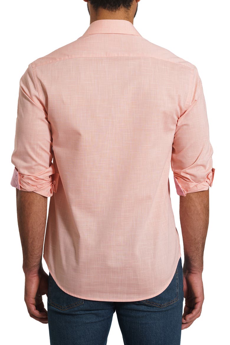 Trim Fit Pima Cotton Mélange Button-Up Shirt, Alternate, color, CORAL