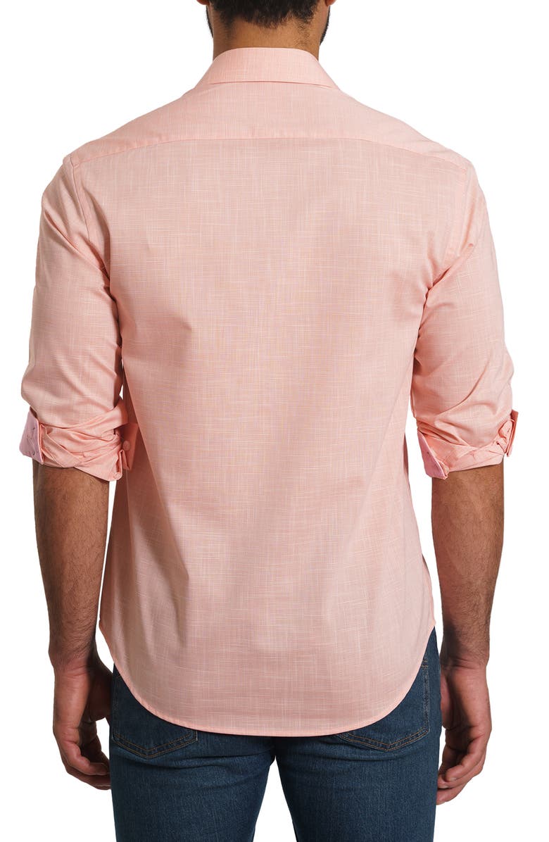 Jared Lang Trim Fit Pima Cotton Mélange Button-Up Shirt, Alternate, color, Coral