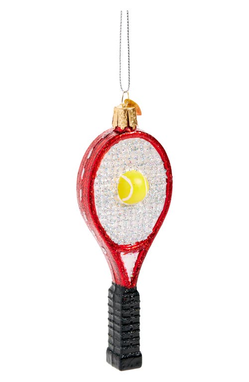 Old World Christmas Red Tennis Racquet Glass Ornament in Red/Silver/Yellow 