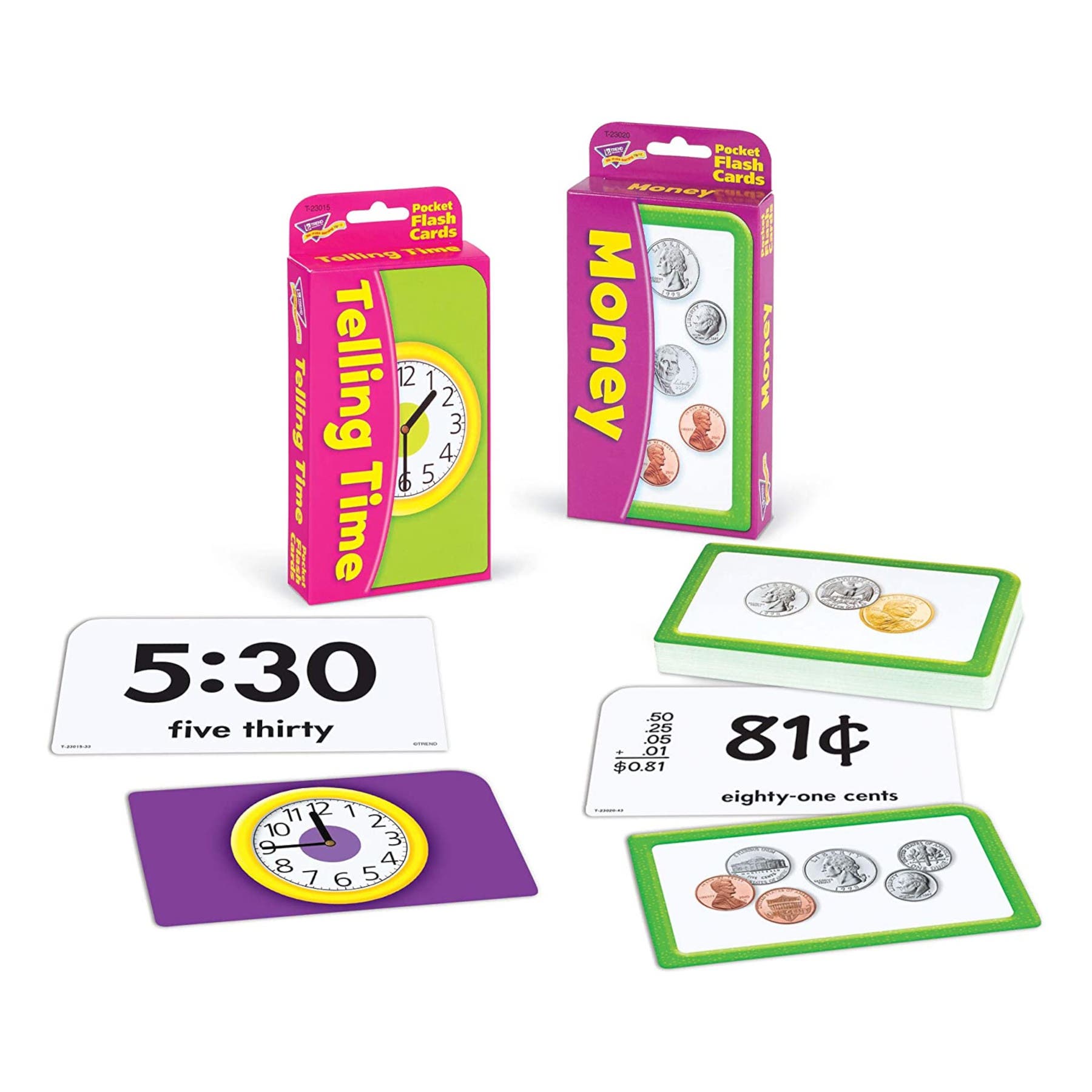 TREND Enterprises Time & Money Flash Cards Bundle in Multicolored 