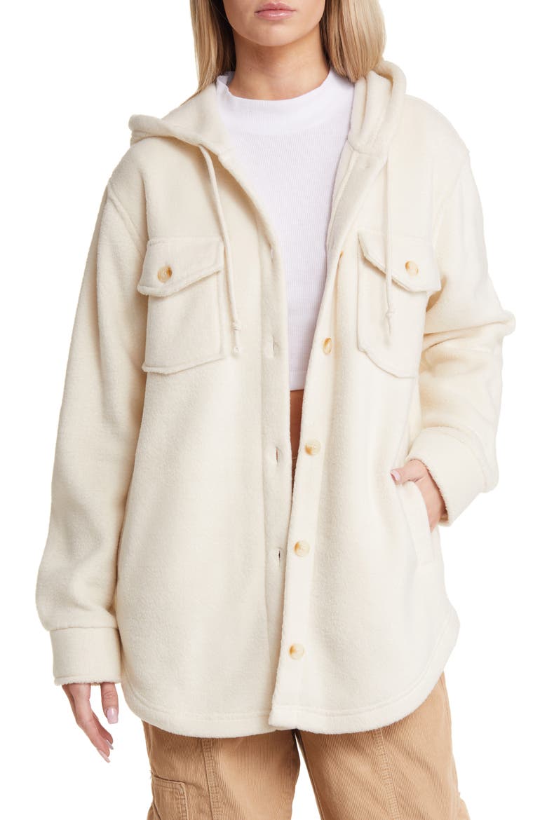 Hooded Fleece Shacket, Main, color, IVORY