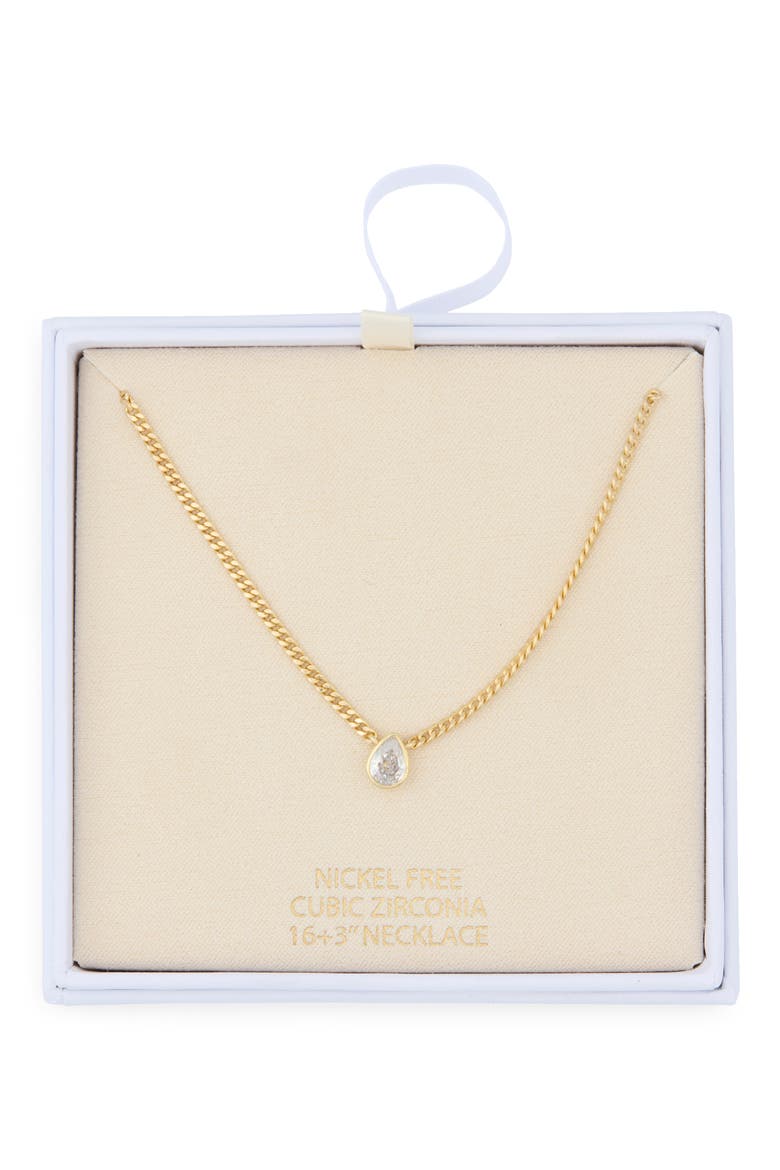 Pear Cut Cubic Zirconia Pendant Necklace, Main, color, CLEAR- GOLD