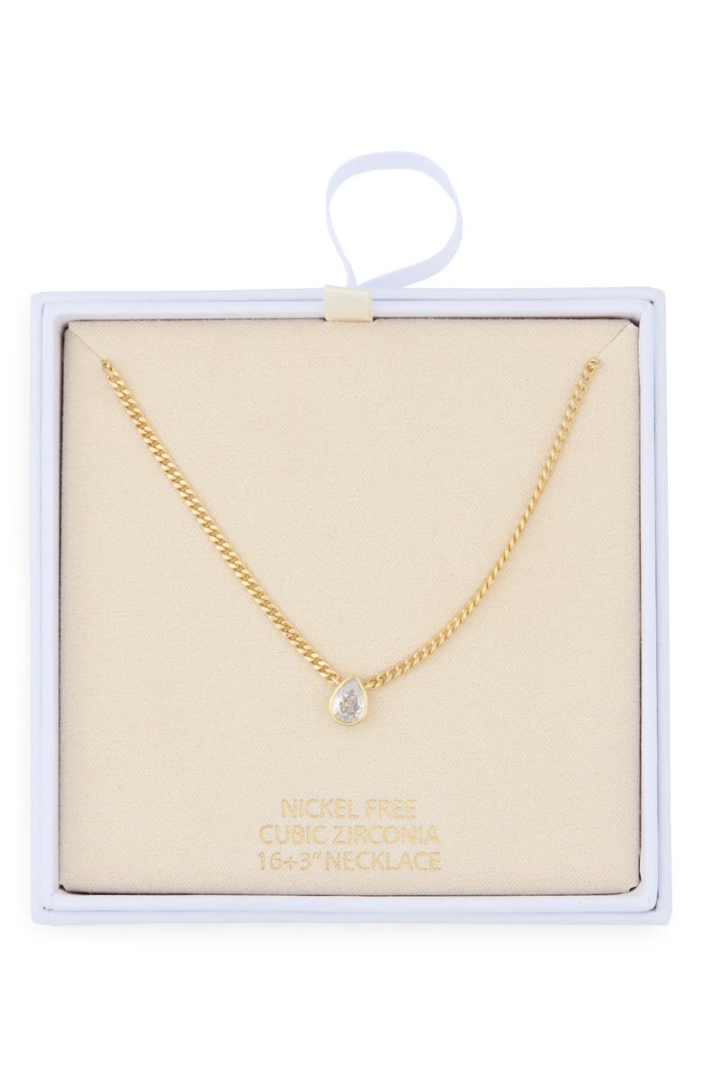 NORDSTROM RACK Pear Cut Cubic Zirconia Pendant Necklace, Main, color, Clear- Gold