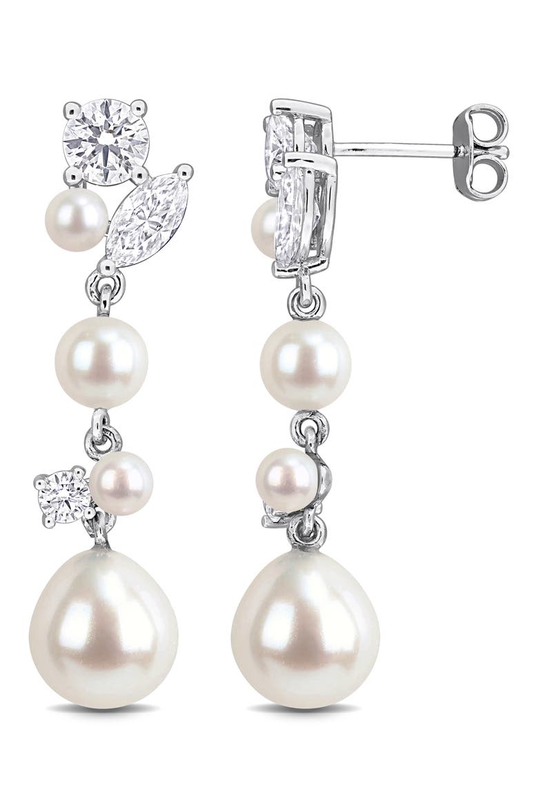 Cultured Freshwater Pearl Drop Earrings, Main, color, WHITE GOLD