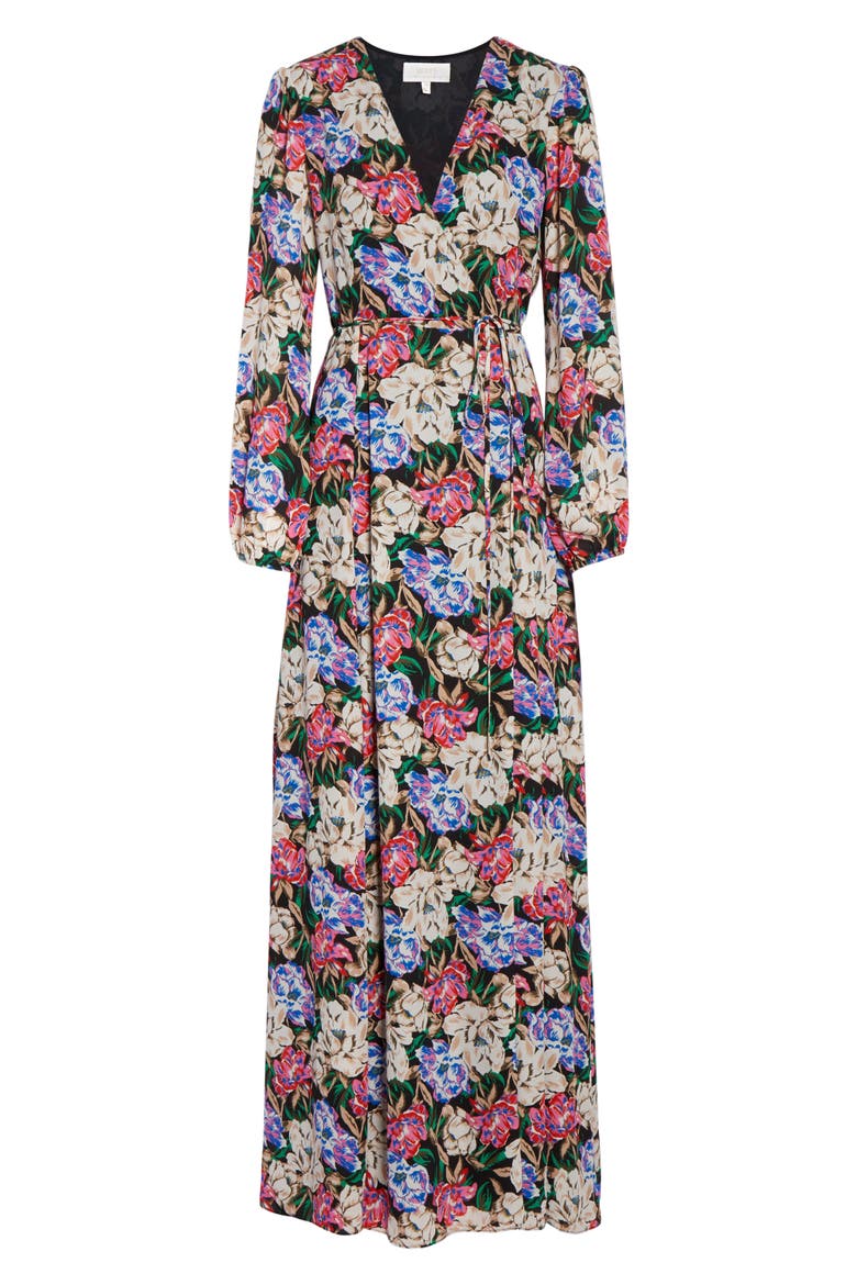 Lila Long Sleeve Wrap Gown, Alternate, color, MIDNIGHT FLORAL