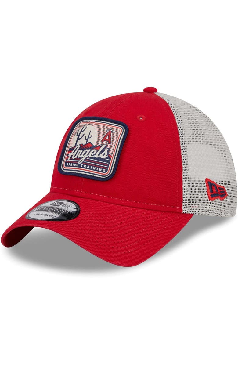 New Era Men's New Era Red/White Los Angeles Angels Spring Training Striped 9TWENTY Trucker Adjustable Hat, Alternate, color, 