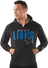 STARTER Men's Starter Black Detroit Lions Distressed Classic Full-Zip Hoodie