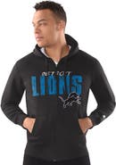 STARTER Men's Starter Black Detroit Lions Distressed Classic Full-Zip Hoodie