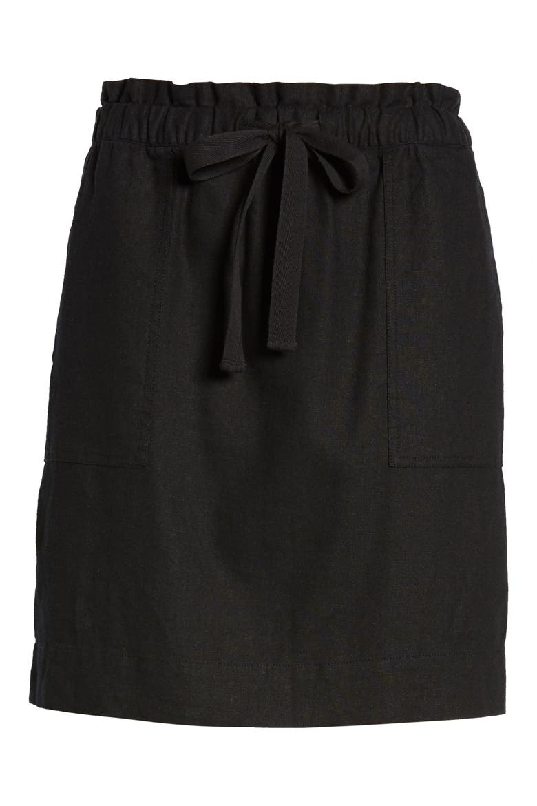 Paperbag Waist Linen Blend Skirt, Alternate, color, BLACK