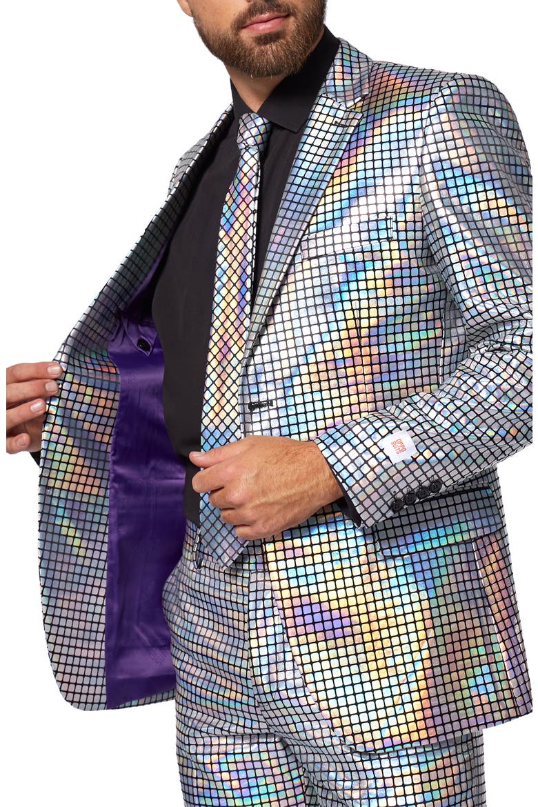 Disco Baller Two Button Notch Lapel Suit with Tie, Alternate, color, GREY