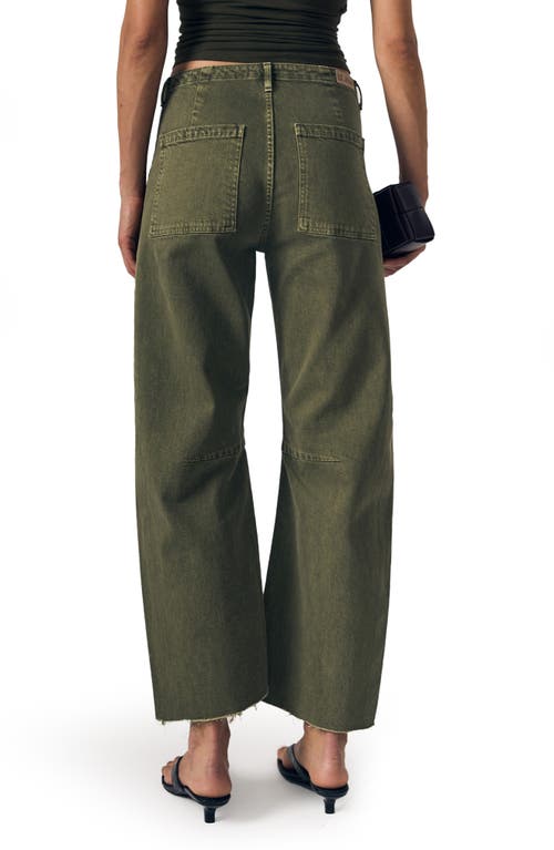 Le Jean Raw Hem Barrel Utility Jeans In Green